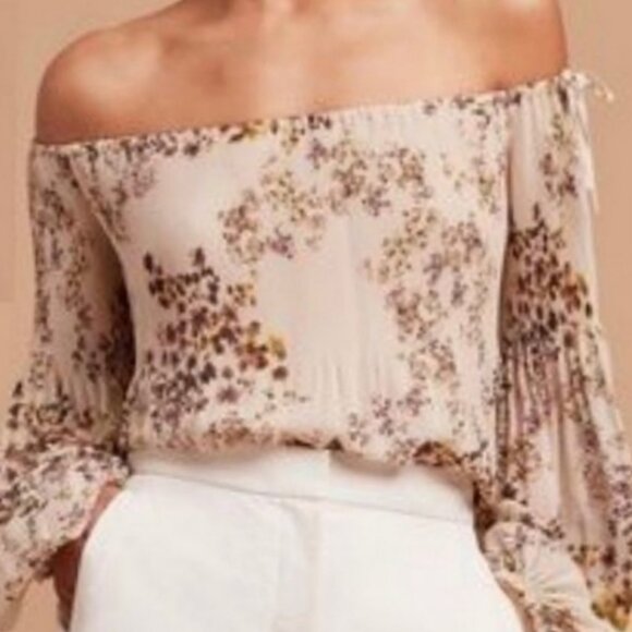 Wilfred Aritzia Ivory Talence Floral Pleated Off Shoulder Sheer Top Small - Picture 1 of 6